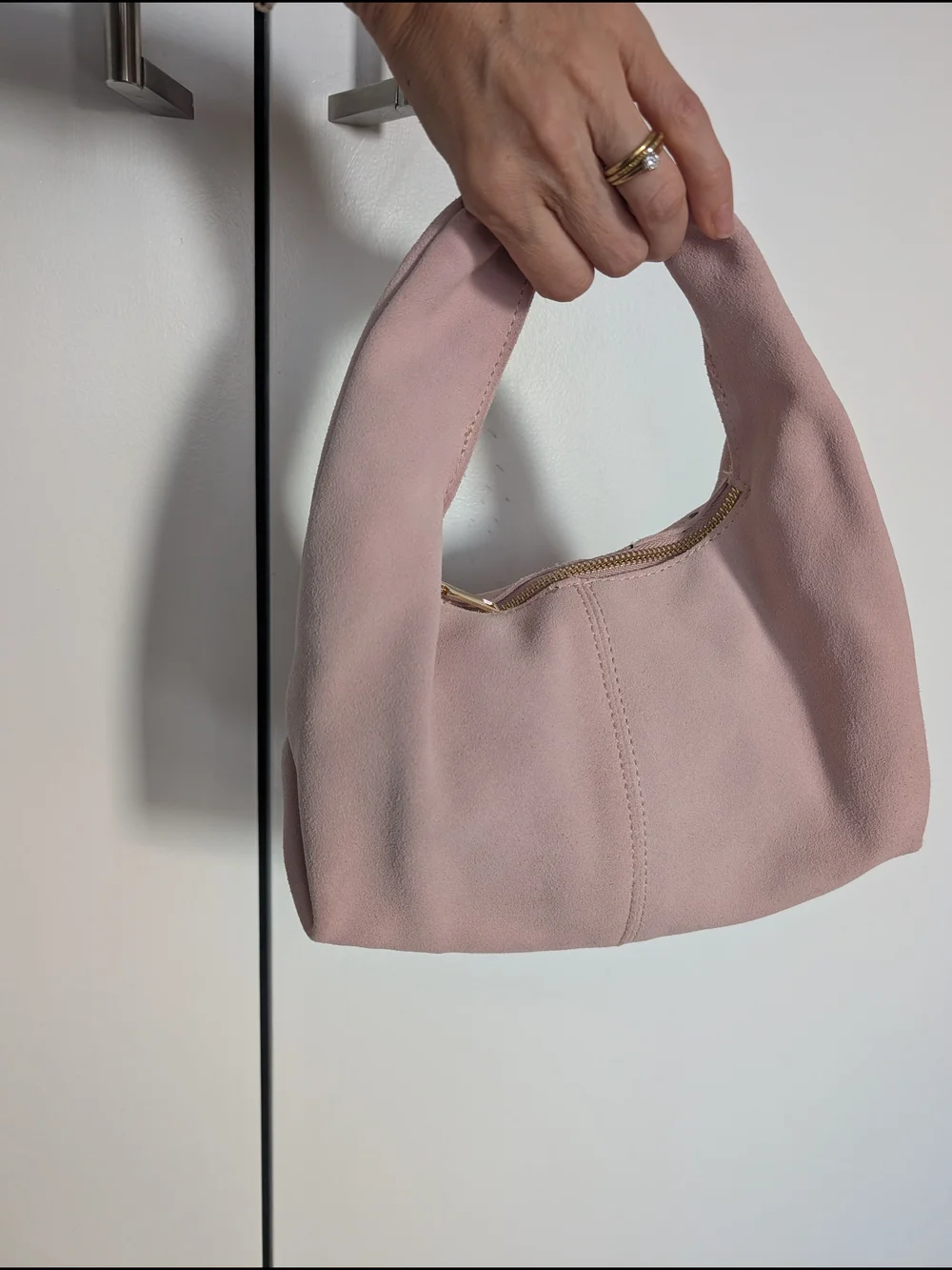 Aqua Pink Suede Hobo Hand Bag Women's Small